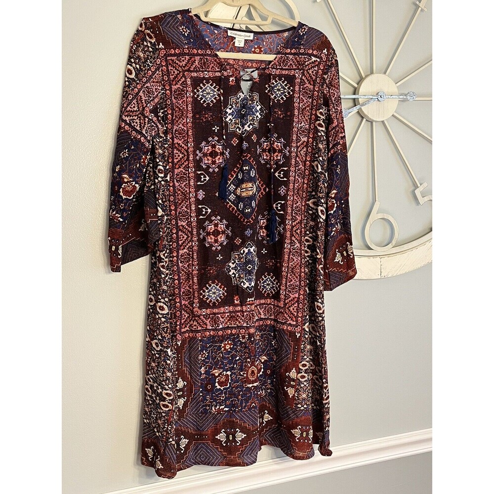 NWT Coldwater Creek Geometric Floral Print Shift Dress Sz M Boho Artsy MSRP $98